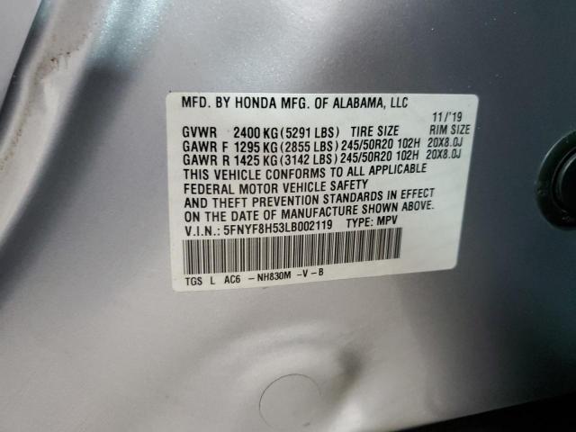 5FNYF8H53LB002119 - 2020 HONDA PASSPORT EXL ვერცხლისფერი ფოტო 14