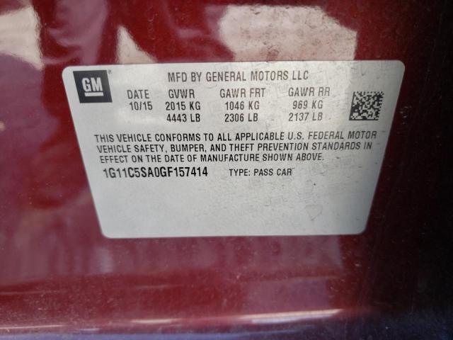 1G11C5SA0GF157414 - 2016 CHEVROLET MALIBU LIM LT 勃艮第红 照片 12