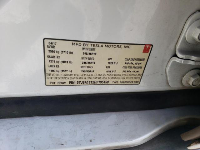 5YJSA1E12HF195450 - 2017 TESLA MODEL S WHITE photo 13
