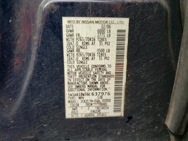 5N1AR18W36C637976 - 2006 NISSAN PATHFINDER LE 蓝色 照片 13