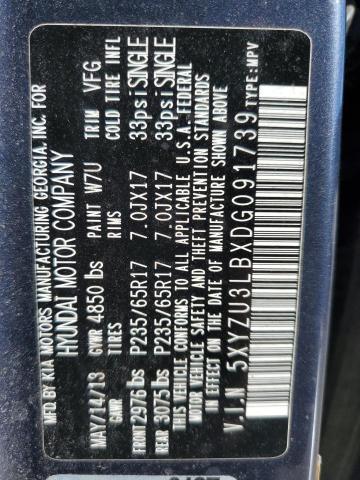 5XYZU3LBXDG091739 - 2013 HYUNDAI SANTA FE S ლურჯი ფოტო 14