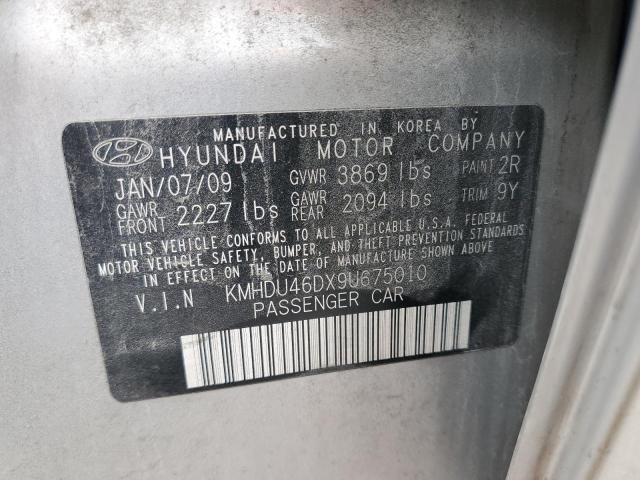 KMHDU46DX9U675010 - 2009 HYUNDAI ELANTRA GLS SILVER photo 12