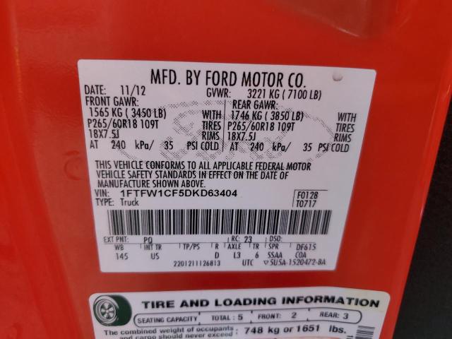 1FTFW1CF5DKD63404 - 2013 FORD F150 SUPERCREW RED photo 12