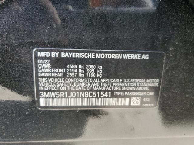 3MW5R1J01N8C51541 - 2022 BMW 330I BLACK photo 12
