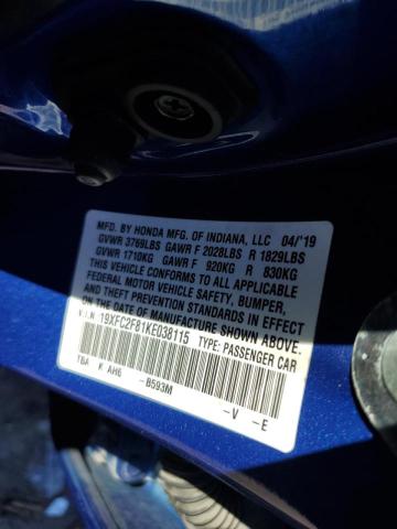 19XFC2F81KE038115 - 2019 HONDA CIVIC SPORT 蓝色 照片 12