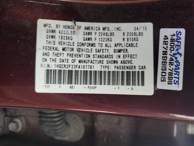 1HGCR2F33FA167781 - 2015 HONDA ACCORD LX BURGUNDY photo 13