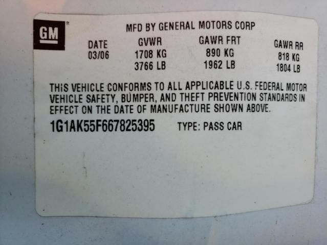 1G1AK55F667825395 - 2006 CHEVROLET COBALT LS WHITE photo 12