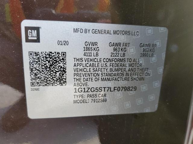 1G1ZG5ST7LF079829 - 2020 CHEVROLET MALIBU RS 黑色 照片 12