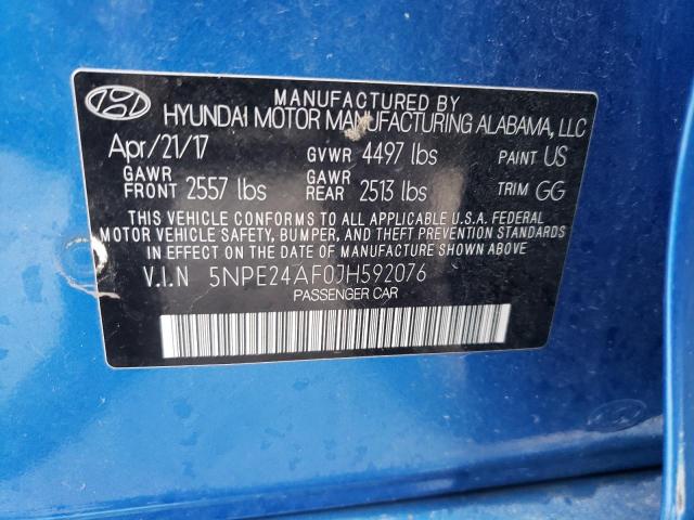 5NPE24AF0JH592076 - 2018 HYUNDAI SONATA SE BLUE photo 12