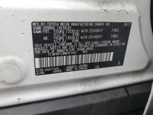 2T3W1RFV3MW161460 - 2021 TOYOTA RAV4 XLE WHITE photo 12