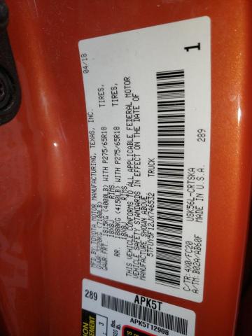 5TFUY5F12JX746532 - 2018 TOYOTA TUNDRA DOUBLE CAB SR/SR5 ORANGE photo 12