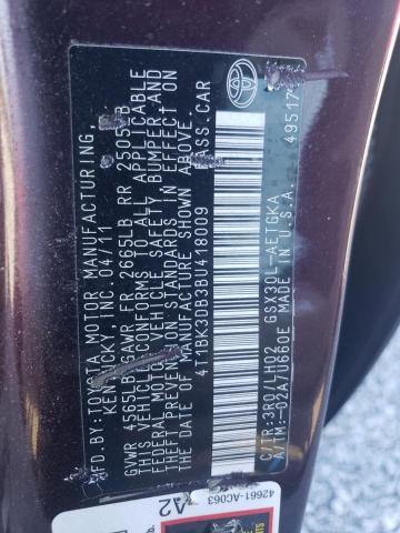 4T1BK3DB3BU418009 - 2011 TOYOTA AVALON BASE 栗色 照片 12