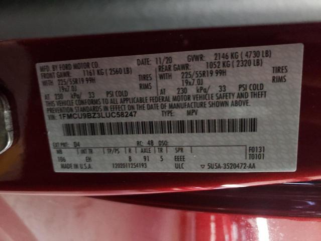 1FMCU9BZ3LUC58247 - 2020 FORD ESCAPE SE SPORT RED photo 13