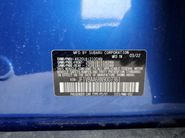 JF1VBAA68N9007361 - 2022 SUBARU WRX BLUE photo 12