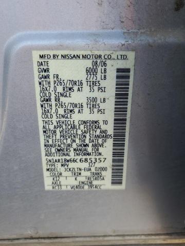 5N1AR18W66C685357 - 2006 NISSAN PATHFINDER LE SILVER photo 14