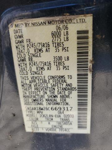 5N1AR18W26C669317 - 2006 NISSAN PATHFINDER LE BLUE photo 13