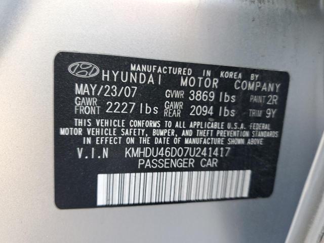 KMHDU46D07U241417 - 2007 HYUNDAI ELANTRA GLS SILVER photo 13