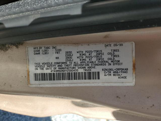 4TASM92NXYZ580435 - 2000 TOYOTA TACOMA XTRACAB PRERUNNER ოქროსფერი ფოტო 12