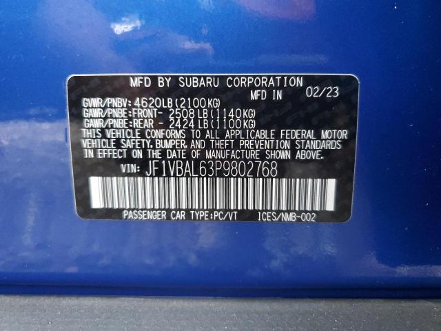 JF1VBAL63P9802768 - 2023 SUBARU WRX LIMITED BLUE photo 12