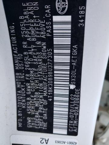 4T1BK3DB9BU377305 - 2011 TOYOTA AVALON BASE 白色 照片 13