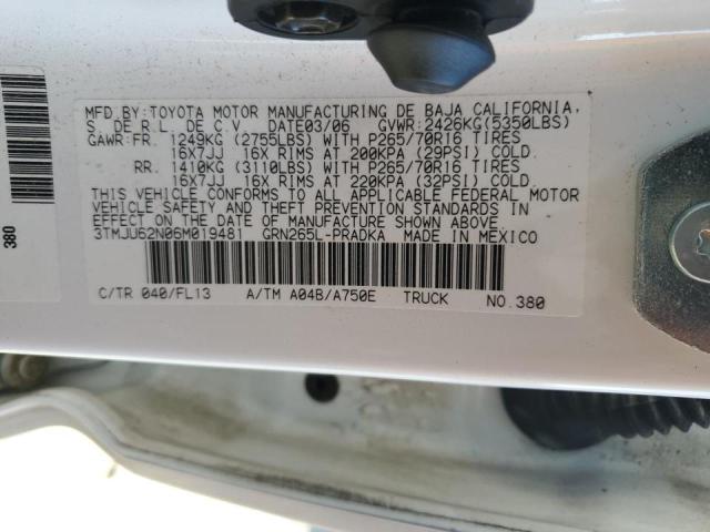 3TMJU62N06M019481 - 2006 TOYOTA TACOMA DOUBLE CAB PRERUNNER WHITE photo 12