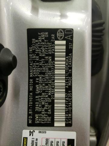 2T1BE40E19C027725 - 2009 TOYOTA COROLLA XRS SILVER photo 12