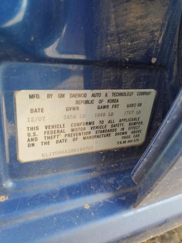 KL1TD56628B193723 - 2008 CHEVROLET AVEO BASE Mavi foto 12