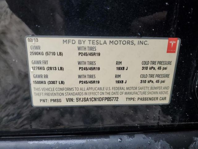 5YJSA1CN1DFP05772 - 2013 TESLA MODEL S GRAY photo 12