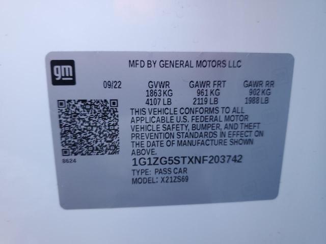 1G1ZG5STXNF203742 - 2022 CHEVROLET MALIBU RS WHITE photo 12