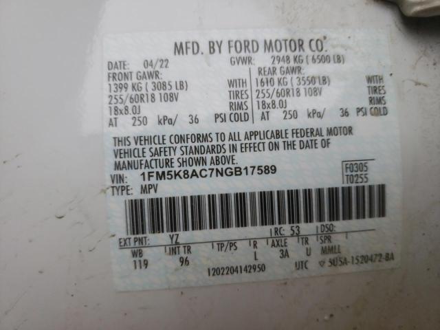 1FM5K8AC7NGB17589 - 2022 FORD EXPLORER POLICE INTERCEPTOR WHITE photo 13