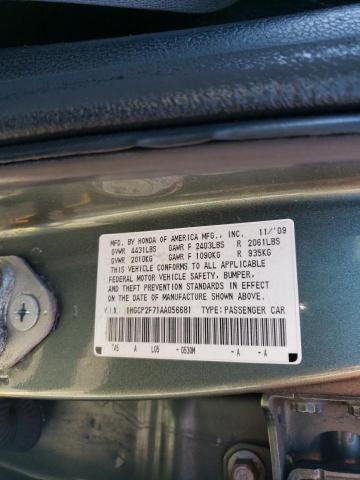 1HGCP2F71AA056681 - 2010 HONDA ACCORD EX GREEN photo 12