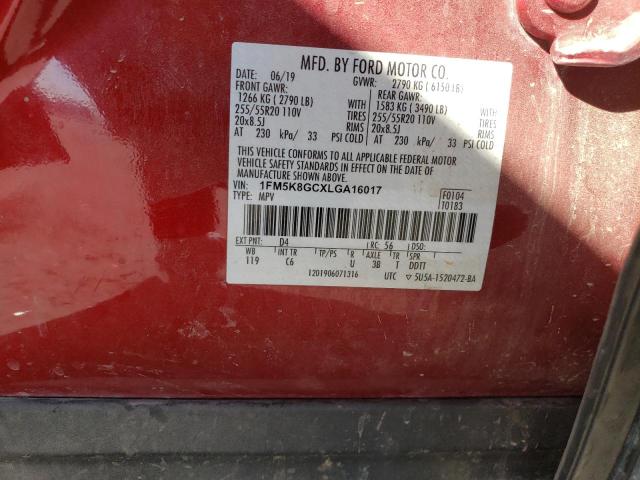 1FM5K8GCXLGA16017 - 2020 FORD EXPLORER ST RED photo 13