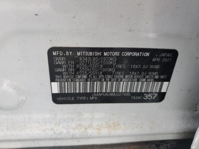 JA4APUAU8MU027495 - 2021 MITSUBISHI OUTLANDER ES WHITE photo 13