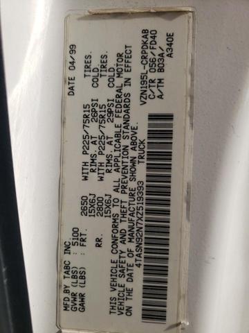 4TASN92N7XZ519393 - 1999 TOYOTA TACOMA XTRACAB PRERUNNER თეთრი ფოტო 12