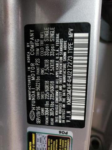 KM8SMDHF4HU217273 - 2017 HYUNDAI SANTA FE SE SILVER photo 14