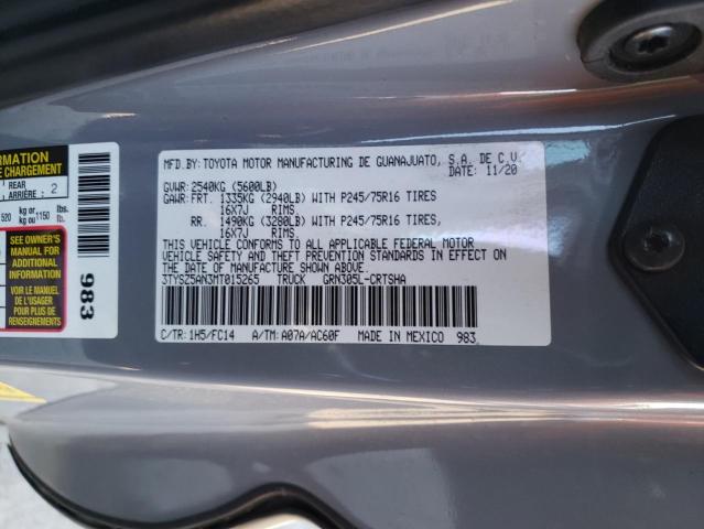 3TYSZ5AN3MT015265 - 2021 TOYOTA TACOMA ACCESS CAB ნაცრისფერი ფოტო 12