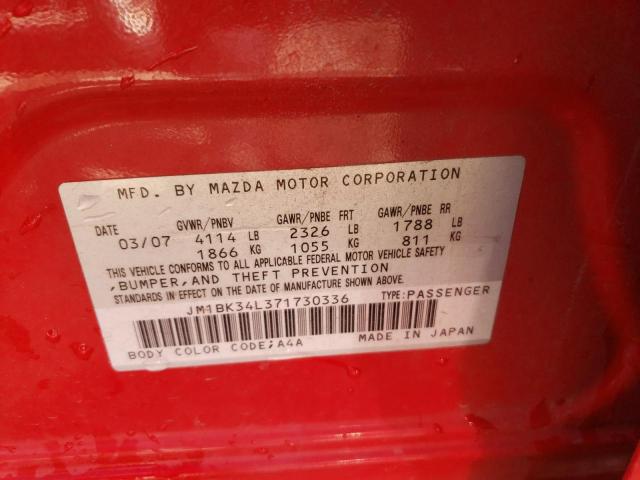 JM1BK34L371730336 - 2007 MAZDA SPEED 3 წითელი ფოტო 12