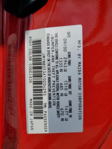 JM1NB353X10204293 - 2001 MAZDA MX-5 MIATA BASE RED photo 12