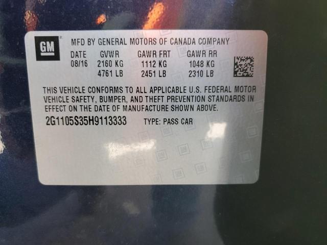 2G1105S35H9113333 - 2017 CHEVROLET IMPALA LT BLUE photo 12