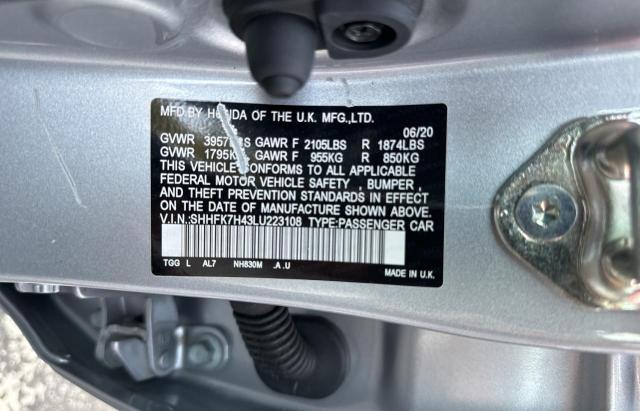 SHHFK7H43LU223108 - 2020 HONDA CIVIC SPORT 灰色 照片 10