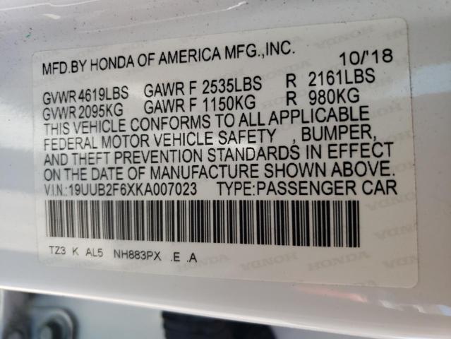 19UUB2F6XKA007023 - 2019 ACURA TLX TECHNOLOGY თეთრი ფოტო 12