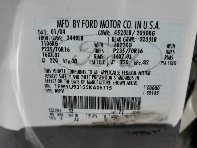 1FMYU93125KA06115 - 2005 FORD ESCAPE XLT WHITE photo 13