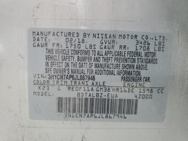 3N1CN7AP6JL867946 - 2018 NISSAN VERSA S SILVER photo 13