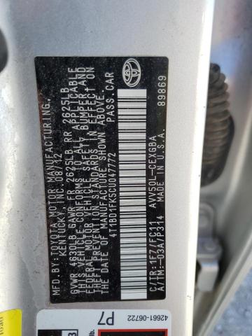 4T1BD1FK5CU047772 - 2012 TOYOTA CAMRY HYBRID SILVER photo 12