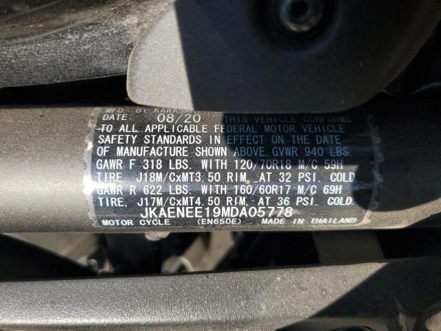 JKAENEE19MDA05778 - 2021 KAWASAKI EN650 E GRAY photo 10