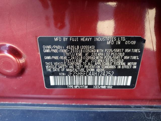 JF2SH6FC4AH724252 - 2010 SUBARU FORESTER 2.5XT LIMITED RED photo 13