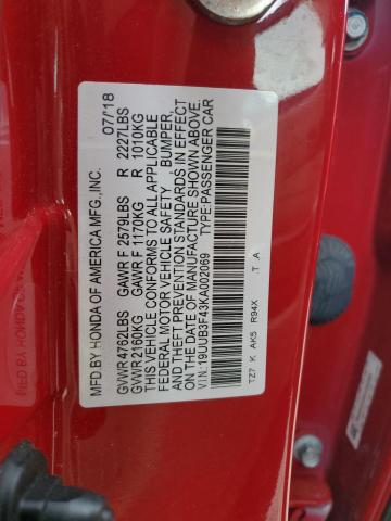 19UUB3F43KA002069 - 2019 ACURA TLX TECHNOLOGY RED photo 13