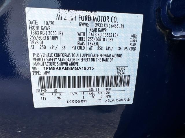 1FM5K8AB8MGA19015 - 2021 FORD EXPLORER POLICE INTERCEPTOR 蓝色 照片 10