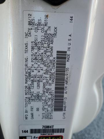 5TFTX4CN2DX022571 - 2013 TOYOTA TACOMA ACCESS CAB თეთრი ფოტო 12