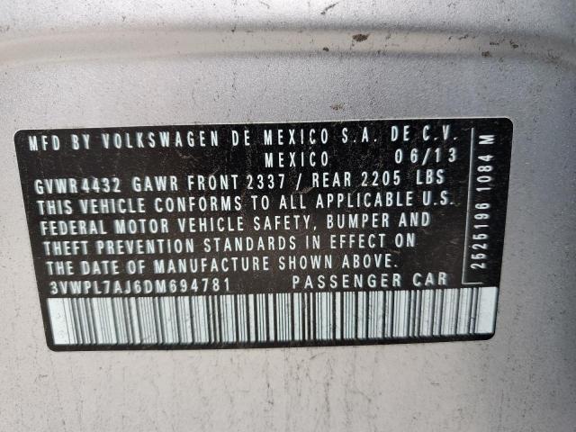 3VWPL7AJ6DM694781 - 2013 VOLKSWAGEN JETTA TDI SILVER photo 12